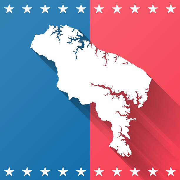 Northumberland County, Virginia. Map on blue and red background Map of Northumberland County - Virginia, on a blue and red colored background. The blue color represents the Democratic Party and the red color represents the Republican Party. White stars are placed above and below the map. Vector Illustration (EPS file, well layered and grouped). Easy to edit, manipulate, resize or colorize. Vector and Jpeg file of different sizes. modern map north east england uk stock illustrations