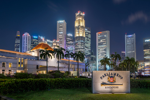 Parliament House and the financial district in Singapore, during the evening atmosphere