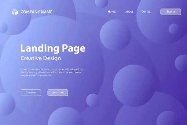 Vector illustration of Landing page Template - Abstract geometric background with Blue gradient circles