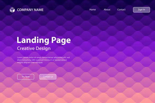 Vector illustration of Landing page Template - Abstract geometric background with Purple gradient