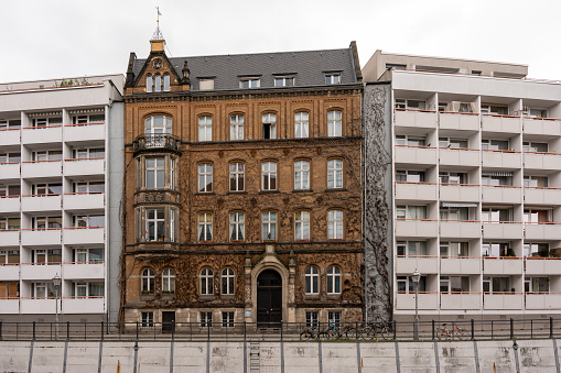 Facades of ancient houses in the European city of Berlin. Ancient houses in Berlin.