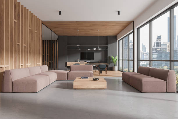 istock Wooden office waiting room interior 2111515832