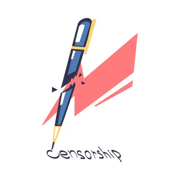Vector illustration of Prohibition of Independent Media with Fountain Pen and Lightning Breaking It Vector Illustration