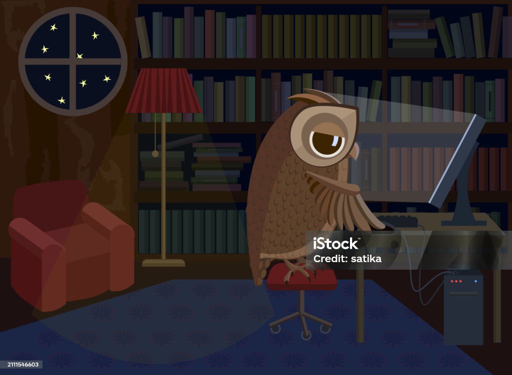 Owl Computer Owl Working On The Computer Stock Illustration - Download Image Now ...