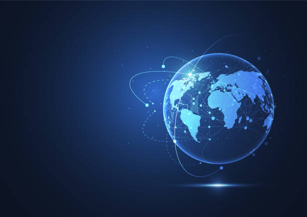 illustrations, cliparts, dessins animés et icônes de global network connection. world map point and line composition concept of global business. vector illustration - globe pendant light