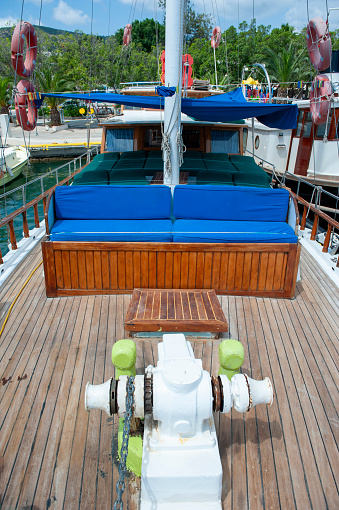 Wooden yacht deck and windlass