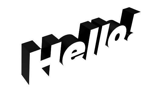 Hello! 3d sign inscription. White background. Welcome page.
