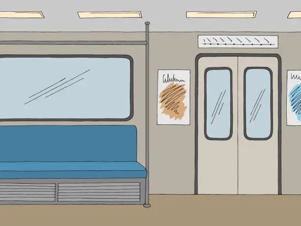 Vector illustration of Train interior graphic metro subway color sketch illustration vector