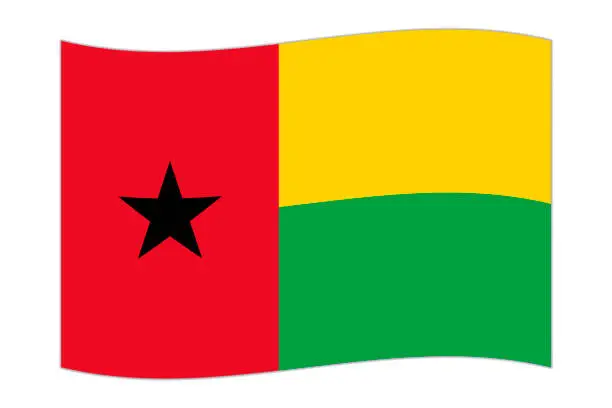 Vector illustration of Waving flag of the country Guinea Bissau. Vector illustration.