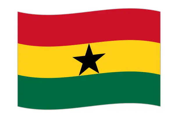 Vector illustration of Waving flag of the country Ghana. Vector illustration.
