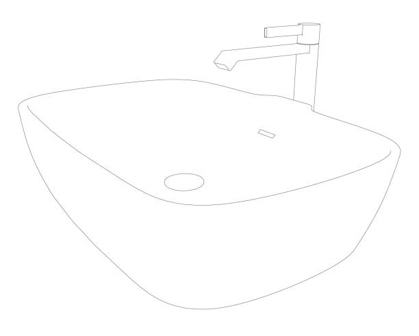 Bathroom sink with tap line drawing on white isolated background. Vector illustration. Bathroom sink with tap line drawing on white isolated background. Vector illustration. plumber tablet stock illustrations