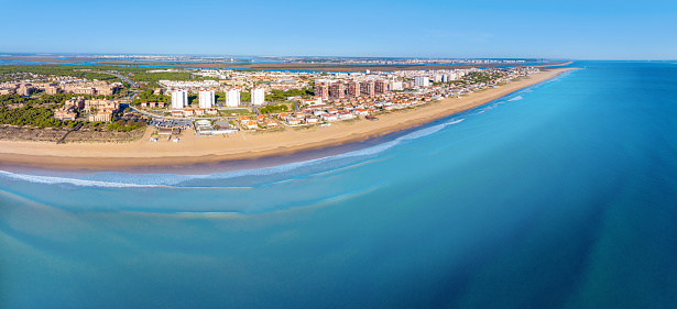 Punta Umbria beach aerial view in Huelva of Andalusia of Spain Drone high point of view