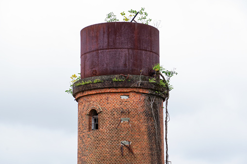 Retro brick railroad water tower