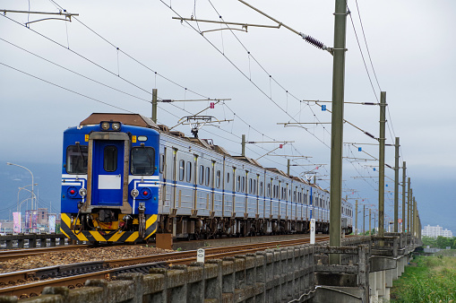 Local trains on the Eastern Main Line running in Yilan City, Taiwan
