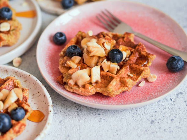 Healthy Gluten Free Oat Waffles. Copy Space