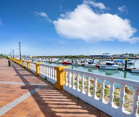 Puerto de Santa Maria promenade in Cadiz marina dock harbor in Guadalete river in Andalusia of Spain