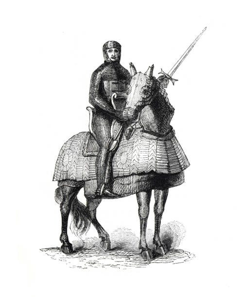 istock Ancient The Norman Crusader. Old military.  hand drawn engraved vintage illustration. Old England. Vintage urban scenery. Anglo Saxon period. 2111610513