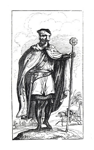 Ancient knight templar. knight templar in costume. hand drawn engraved vintage illustration. Old England. Vintage. Anglo Saxon period.