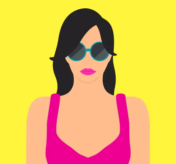 Vector illustration of Summer Poster With Beautiful Woman Portrait Wearing Sunglasses