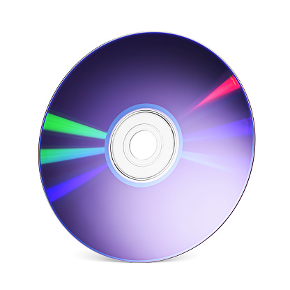 Purple DVD-R writable disk for music, video, movie or data storage isolated on white background.