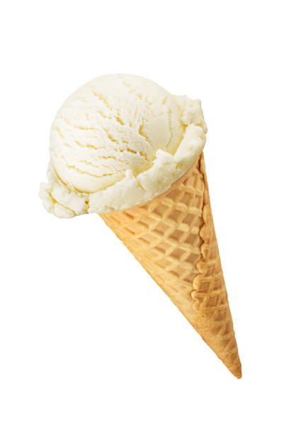 istock One vanilla ice cream scoop served on a waffle cone isolated on white 2111623690