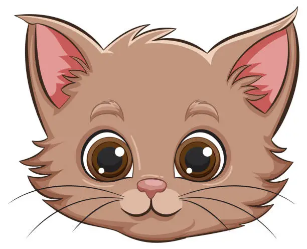Vector illustration of Adorable cartoon kitten with big brown eyes