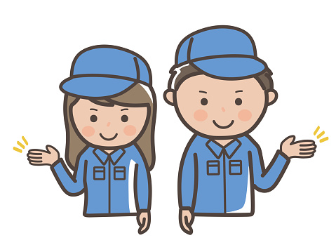 Illustration of male and female workers (cleaning staff) giving explanations and guidance