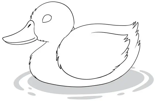 Vector illustration of Simple line art of a duck floating peacefully