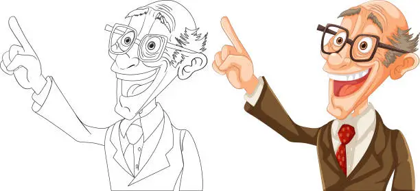 Vector illustration of Colorful and line art illustrations of a happy professor