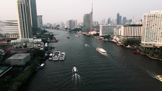 Aerial view of water transportation in the heart of the capital city