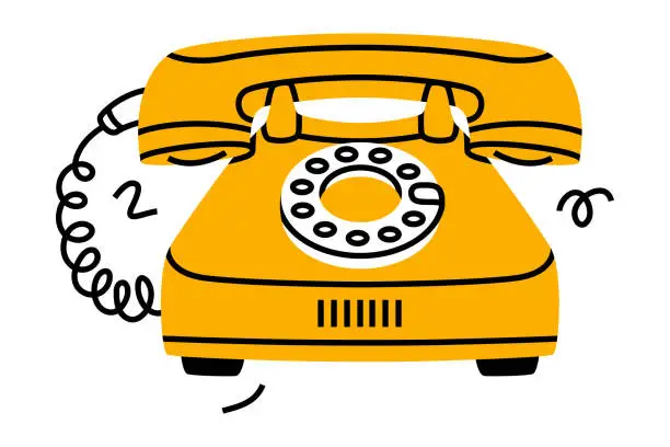 Vector illustration of Yellow Landline or Wireline Home Phone as Telephone Connection Vector Illustration