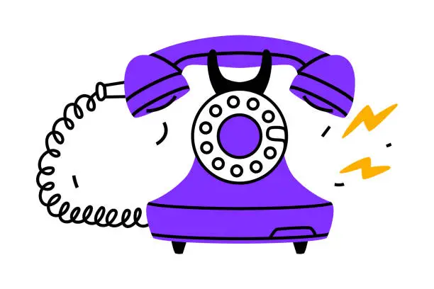 Vector illustration of Purple Landline or Wireline Home Phone as Telephone Connection Vector Illustration