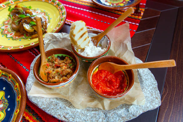 istock Delicious different sauces and snacks on the table 2111638056