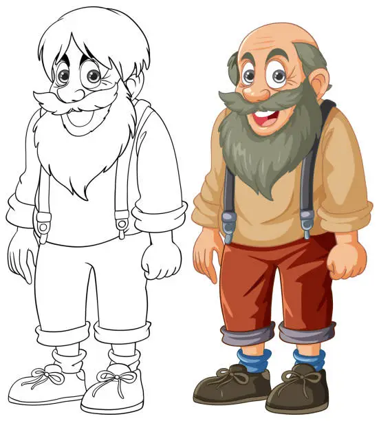 Vector illustration of Two happy dwarves standing side by side.