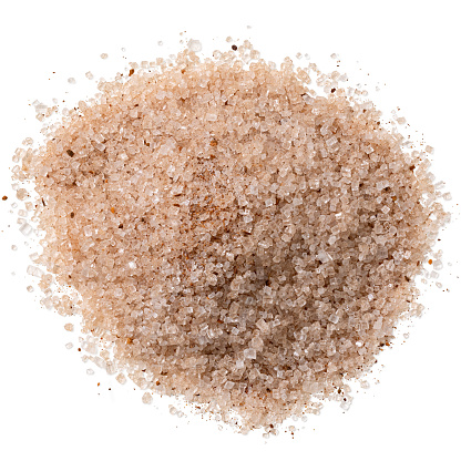 Heap of cinnamon sugar isolated on white. Top view.