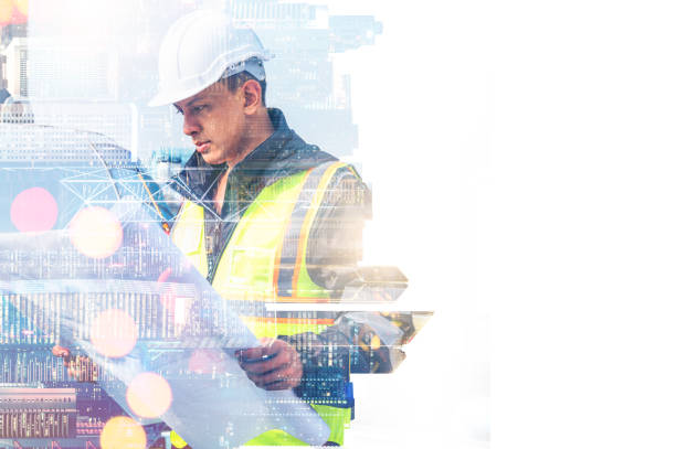 istock The double exposure image of the engineer thinking overlays with cityscape image with copy space. The concept of engineering, construction, futuristic and industry. 2111670182