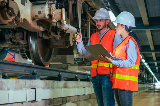 istock In this compelling stock photo, an engineer is captured in the dynamic environment of a train and railway garage, immersed in the meticulous tasks of maintenance, repair, or inspection. 2111670812