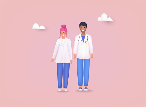 Male and female medical characters. 3D Web Vector Illustrations.