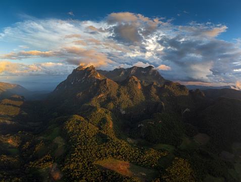Beautiful aerial sunrise scenery view at Doi Luang Chiang Dao, Chiang Mai in Thailand