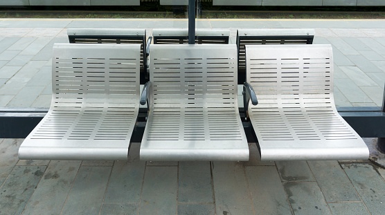 Close up view of a modern metal seat