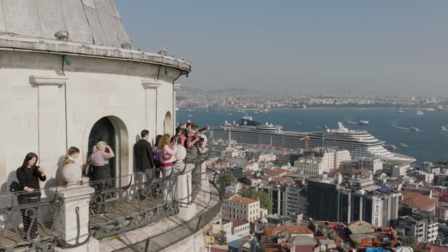 Aerial view of Galata tower, stock video