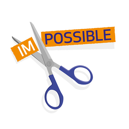 Vector Illustration of a Scissor Cutting the Word Impossible Isolated on a Transparent Background