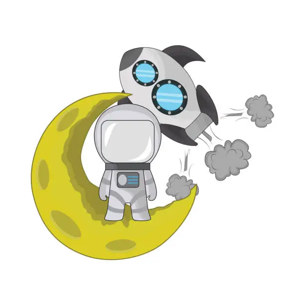 Vector illustration of astronaut on the moon