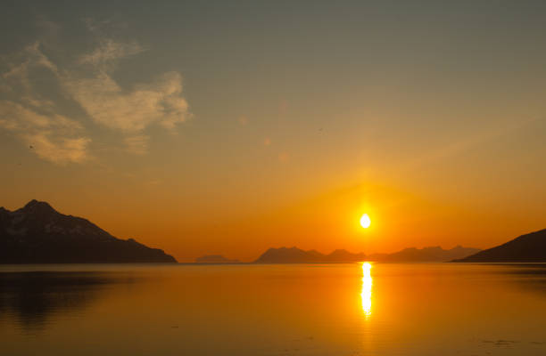 Landscapes under midnightsun at Lyngen fjord Norway.