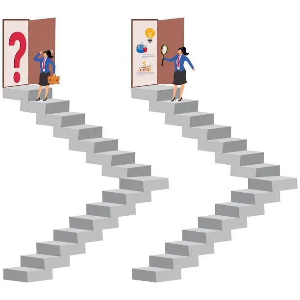 Vector illustration of Career Choices or Career Opportunities, Doors to Success, Opportunity Decisions or Challenges, Career Opportunities or Opportunities for Success, Different Doors on Different Steps