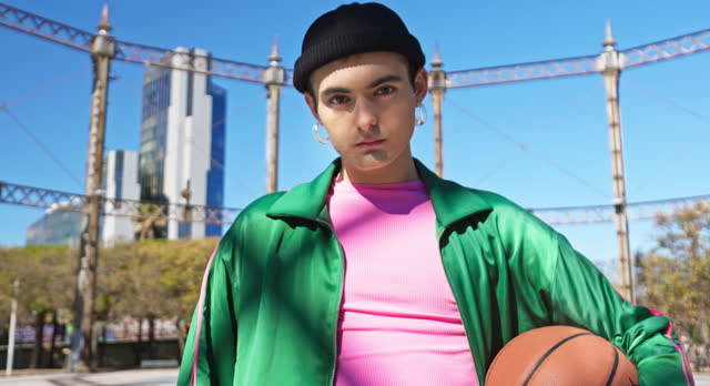Barcelona basketball player in pink and green