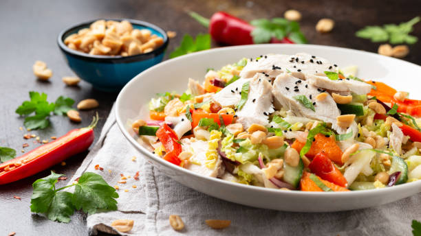 Healthy Vietnamese Chicken Salad with vegetables and peanuts