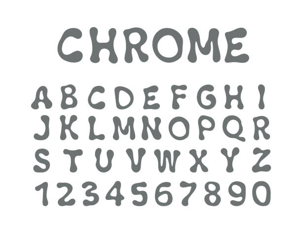 シルバー効果のメタリックな文字と数字がセットされています。ベクトル分離リアルなレタリング、abc要素とフォント。3dタイポグラフィ要素、トレンディなy2kクロームの美的形状と装飾タ� - typescript mercury liquid metal点のイラスト素材／クリップアート素材／マンガ素材／アイコン素材