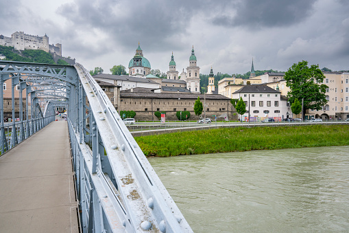 Mozartsteg Bridge over the Salzach River in Salzburg