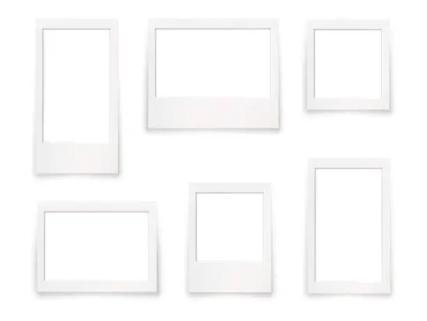 Vector illustration of Realistic photo frames mockup with empty squares. Vector isolated set of or instant photography borders with no content. Display or exhibition of product, memory design camera style